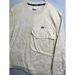 Nike Tech Pack Dri Fit Crew Neck Sweatshirt Beige Textured Pocket Men L